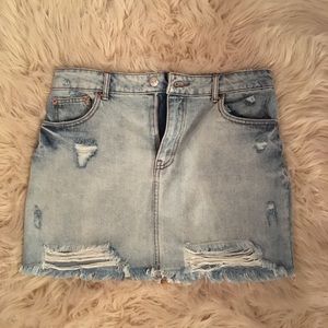 Distressed jean skirt